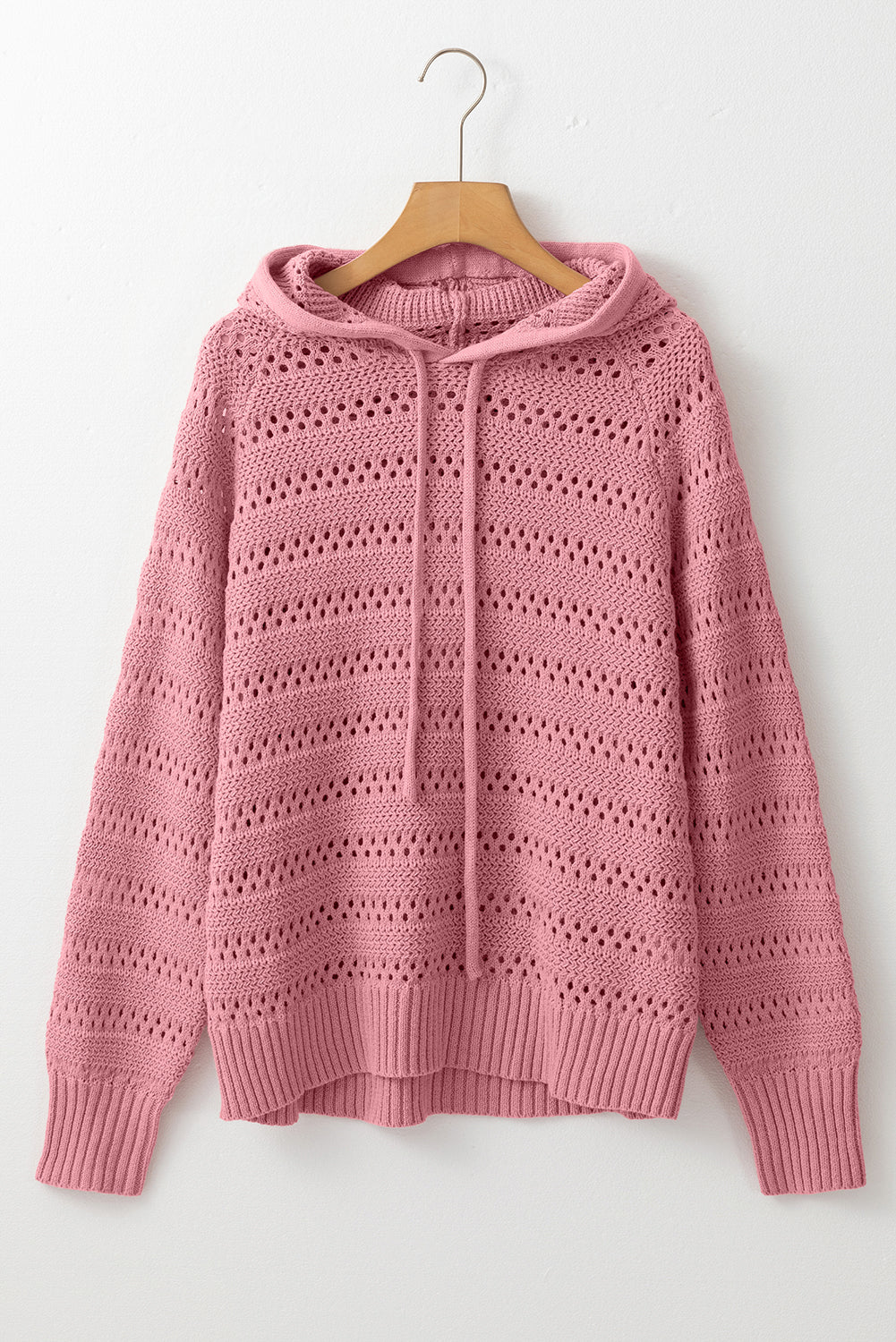 Pointelle Knit Raglan Sleeve Hooded Sweater | Peach Blossom