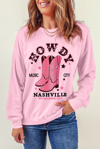 Howdy Nashville Vintage Western Graphic Sweatshirt | Pink