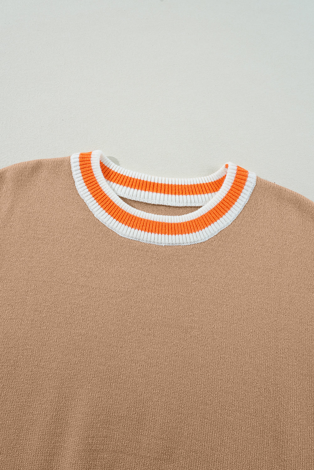 Colourblock Striped Trim Drop Shoulder Sweater | Parchment