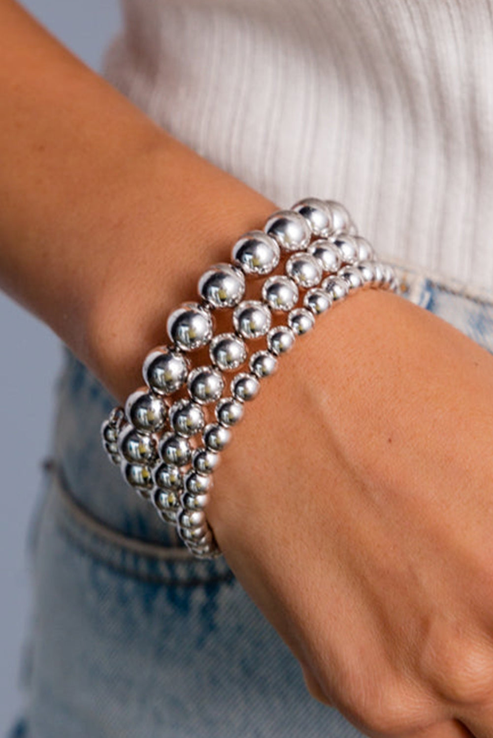 Silvery 3pcs 4/6/8mm Bead Bracelet Set