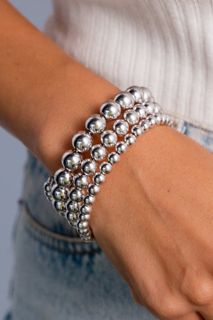 Silvery 3pcs 4/6/8mm Bead Bracelet Set