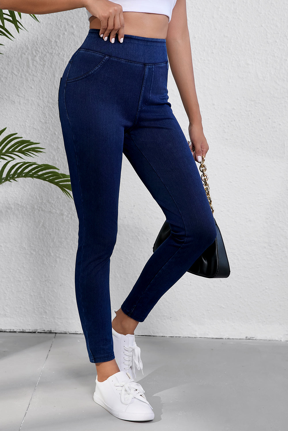 Solid Colour High Waist Stretchy Slim Fit Jeggings | Ashleigh Blue