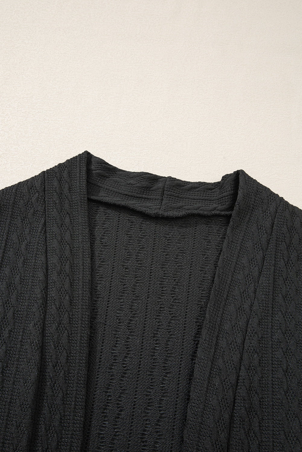 Textured Knit Side Pockets Open Front Cardigan | Black