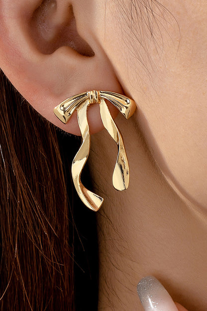 Gold Bow Knot Plated Alloy Stud Earrings