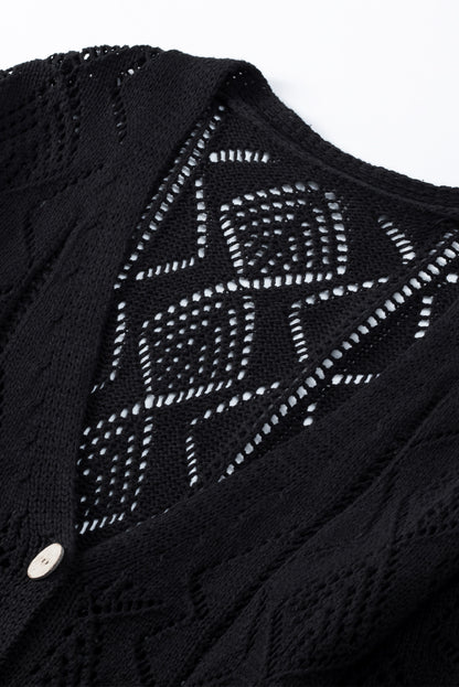 Hollow-Out Openwork Knit Cardigan | Black