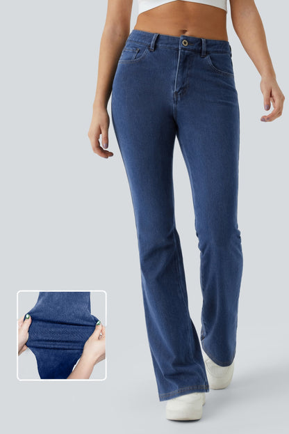 Mid Waist Stretchy Knit Casual Bootcut Jeans | Ashleigh Blue