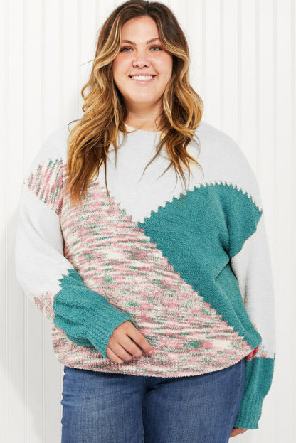 Scalloped Colour Block Plus Size Sweater | Multicolour