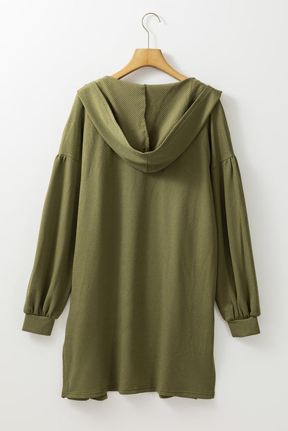 Hooded Side Split Open Kimono With Pocket | Guacamole Green