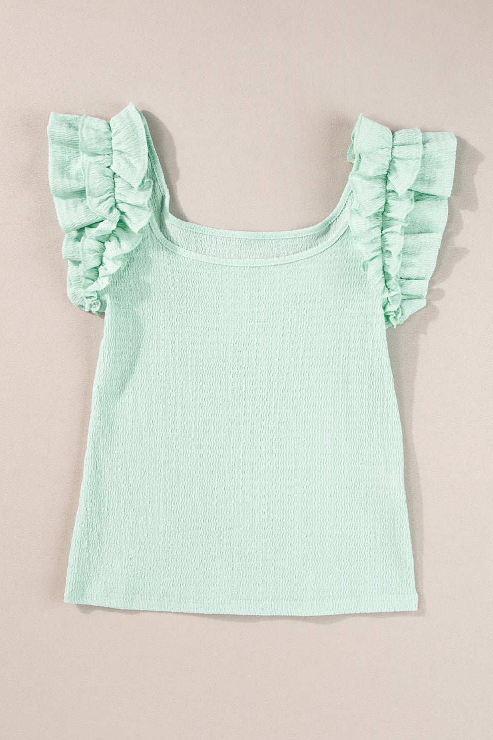 Ruffle Strap Crinkle Textured Tank Top | Clearly Aqua