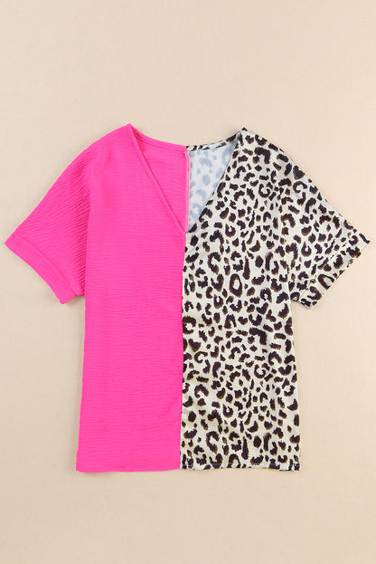 Contrast Leopard Colour Block Blouse | Rose