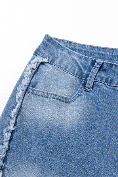 Vintage Stitching Raw Hem Flared Jeans | Beau Blue