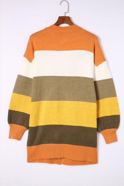 Open Front Pocketed Colourblock Cardigan | Stripe