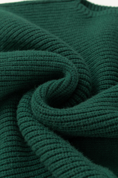 Chest Pocket V Neck Ribbed Cap Sleeve Sweater | Blackish Green