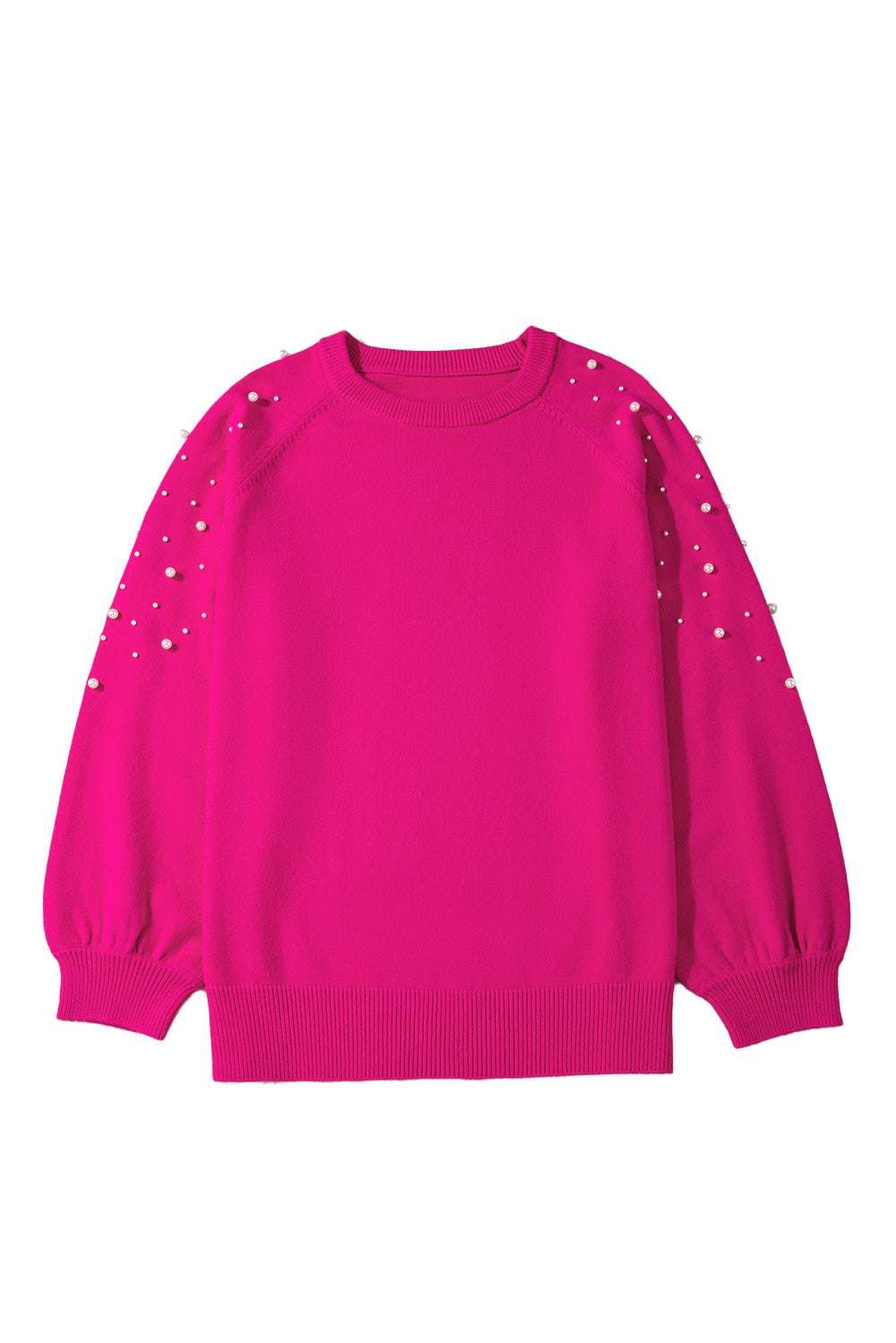 Pearled Decor Raglan Sleeve Plus Size Sweater | Strawberry Pink