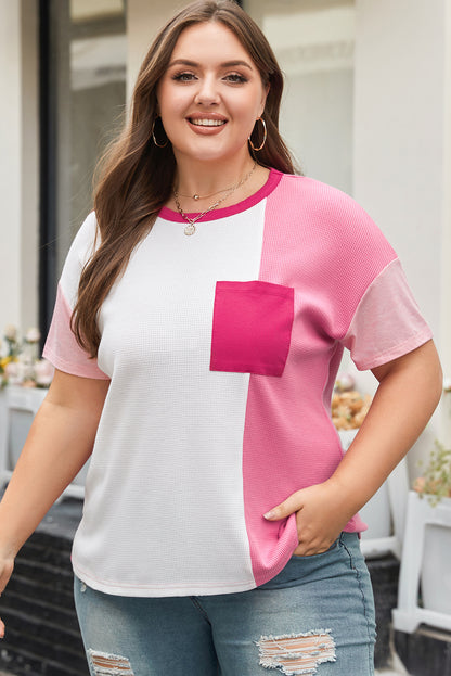 Peach Blossom Colorblock Patchwork Plus Size T-shirt