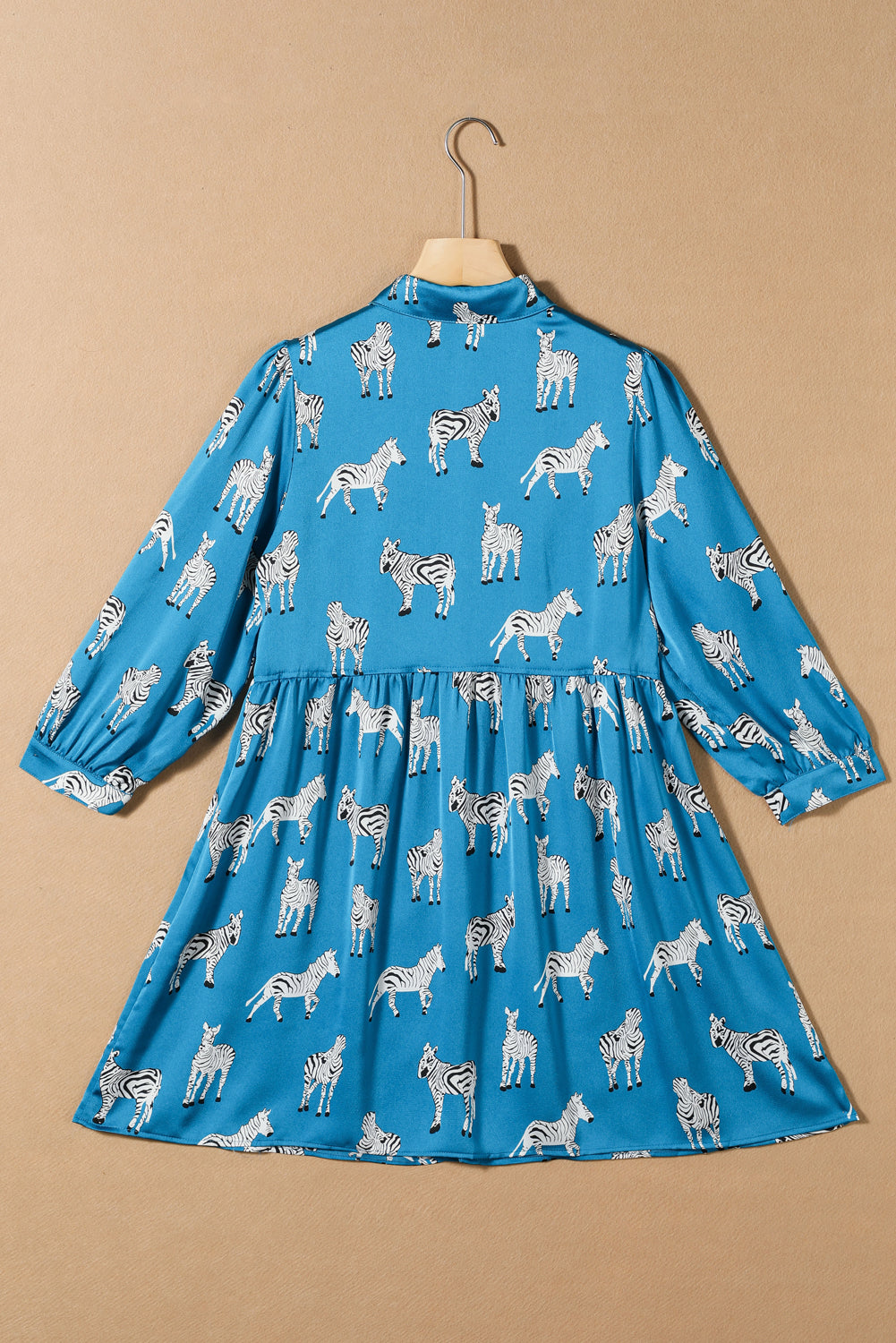 Zebra Pattern Pleated Shirt Tunic Dress | Blue Printed