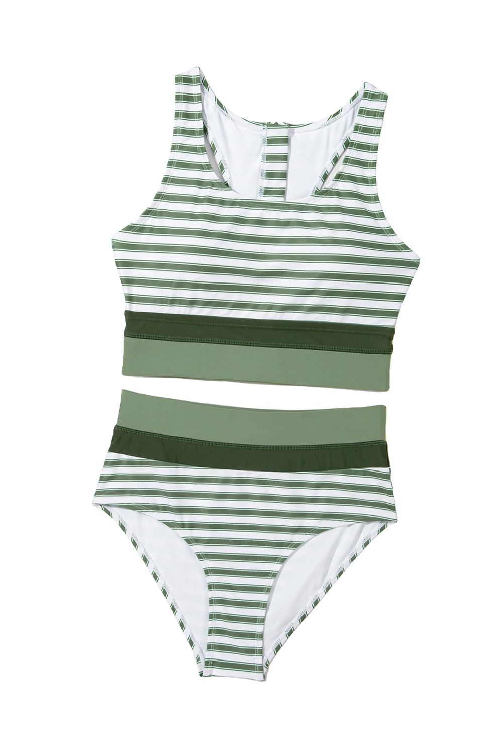 Zipped Cut Out Racer Back High Waisted Bikini | White Stripe