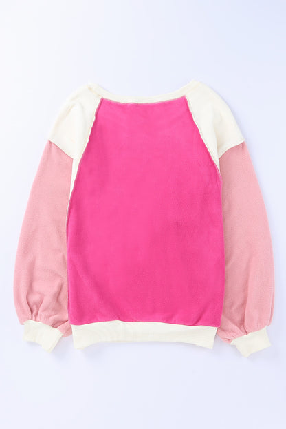 Colourblock Long Sleeve Pullover Fleece Sweatshirt | Rose