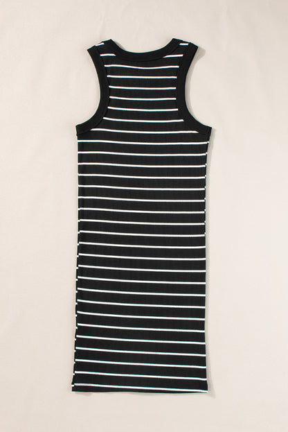 Ribbed Knit Tank Mini Dress | Black Stripe