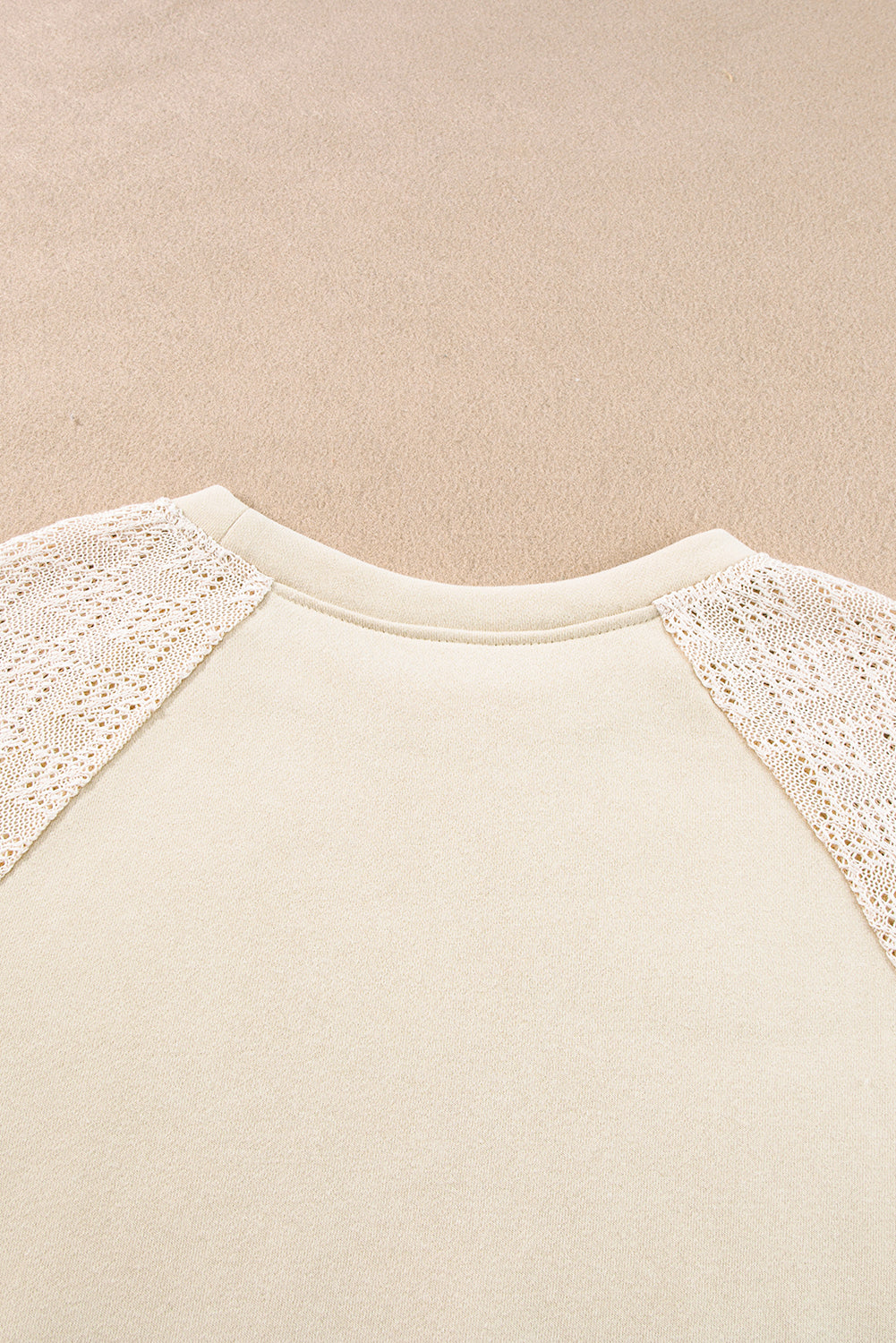 Eyelet Knit Patchwork Raglan Sleeve Pullover Top | Parchment