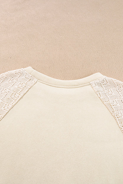 Eyelet Knit Patchwork Raglan Sleeve Pullover Top | Parchment