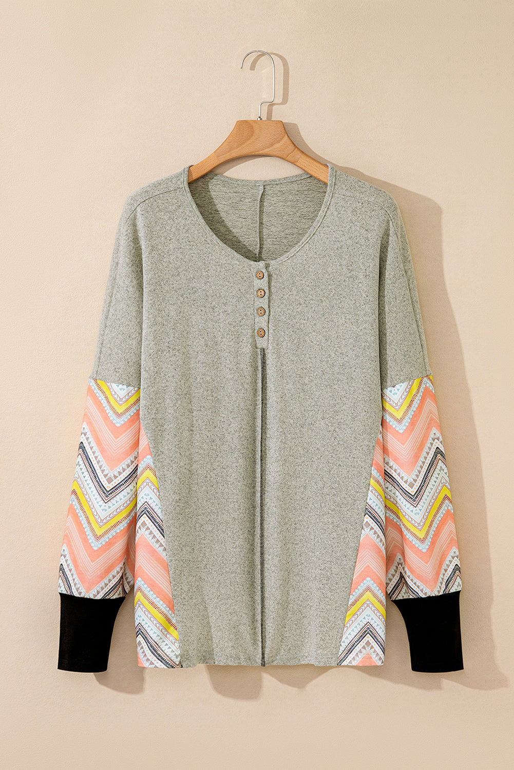 Plus Size Chevron Sleeves Top | Gray