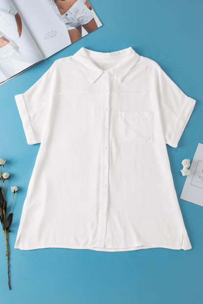 Chest Pocket Buttoned Rolled Short Sleeve Shirt | White