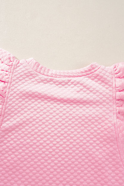 Textured Ruffle Short Sleeve Pullover Top | Pink