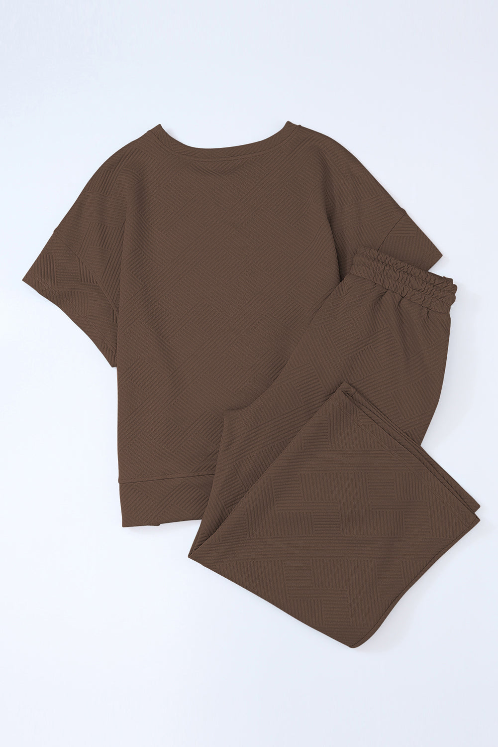 Textured Loose Fit T Shirt And Drawstring Pants Set | Brown