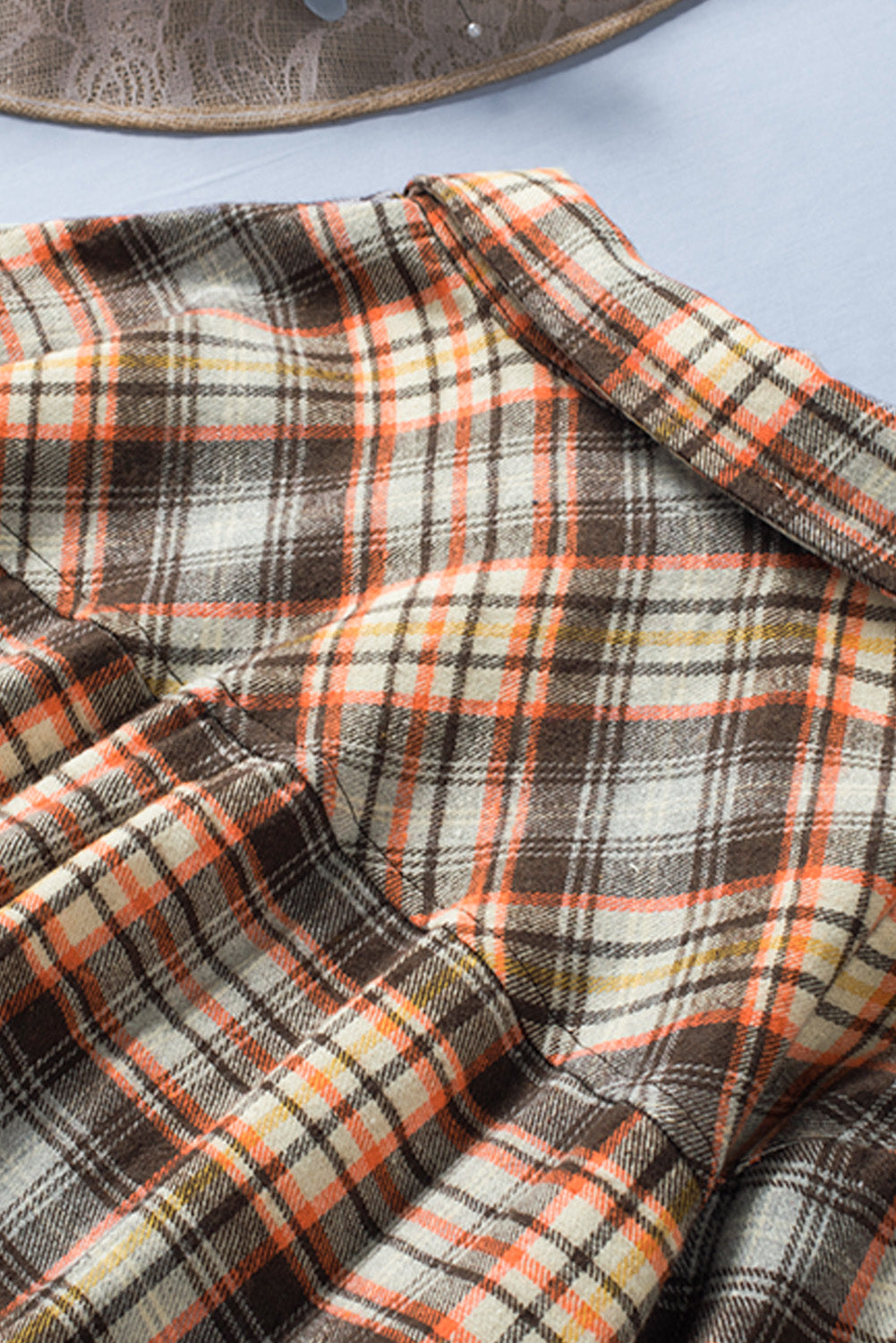 Plaid Print Button Long Sleeve Plus Size Shirt Coat | Apricot