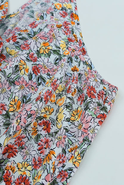 Wrapped V Neck Floral Tank Crop Top | Multicolour