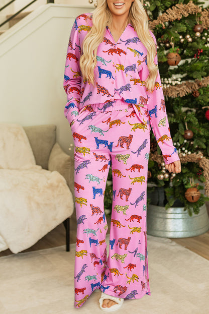 Cheetah Print Shirt And Pants Pajama Set | Pink