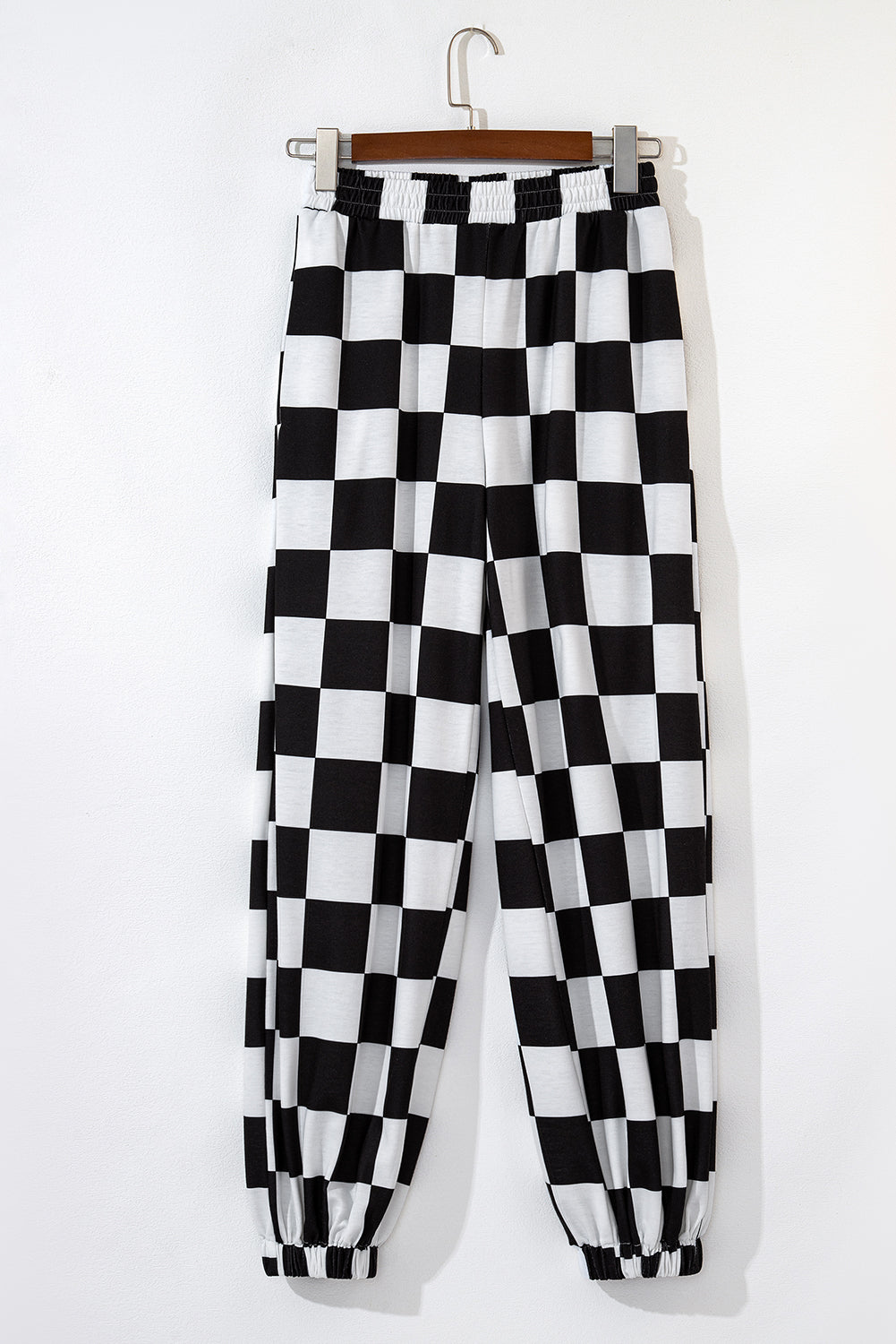 Checkerboard Elastic Waist Pocketed Joggers | Black