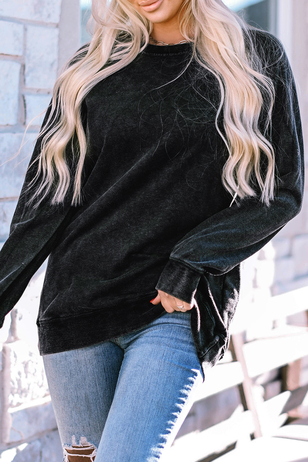 Mineral Wash Oversized Pullover Sweatshirt | Black