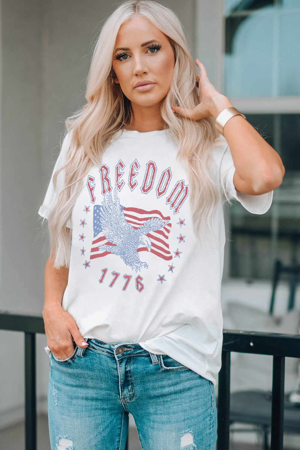 Freedom Eagle Flag Print 1776 Graphic Tee | White