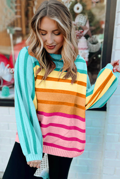 Gradient Striped Ribbed Edge Loose Sweater | Yellow Stripe