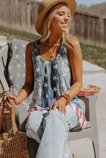 Vintage Washed Flag Print Shift Tank Top | Blue