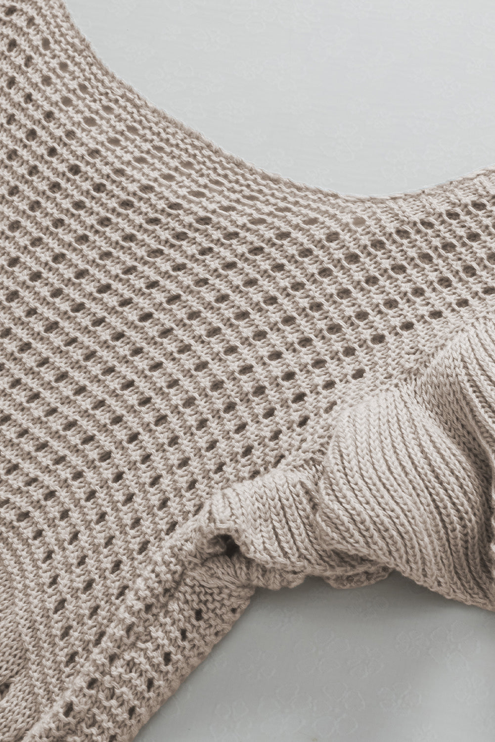 Pointelle Knit Flutter Sleeve Sweater | Beige