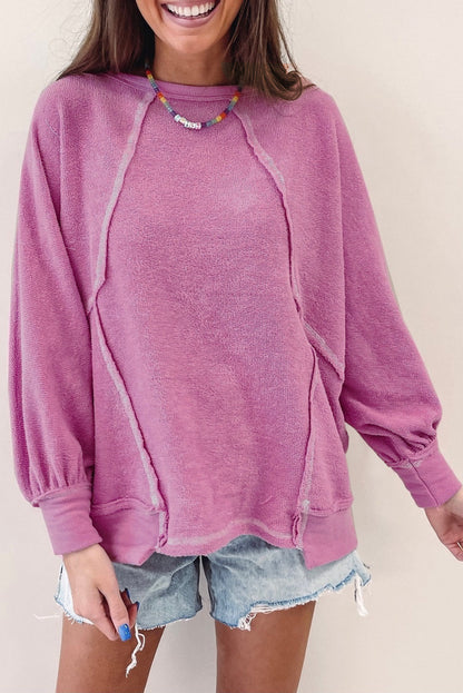 Exposed Seam Round Neck Terry Pullover | Pink