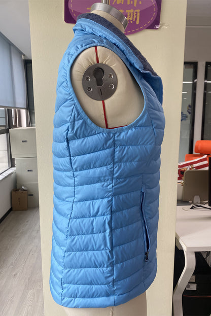 Plush Collared Quilted Zipped Puffer Vest | Sky Blue