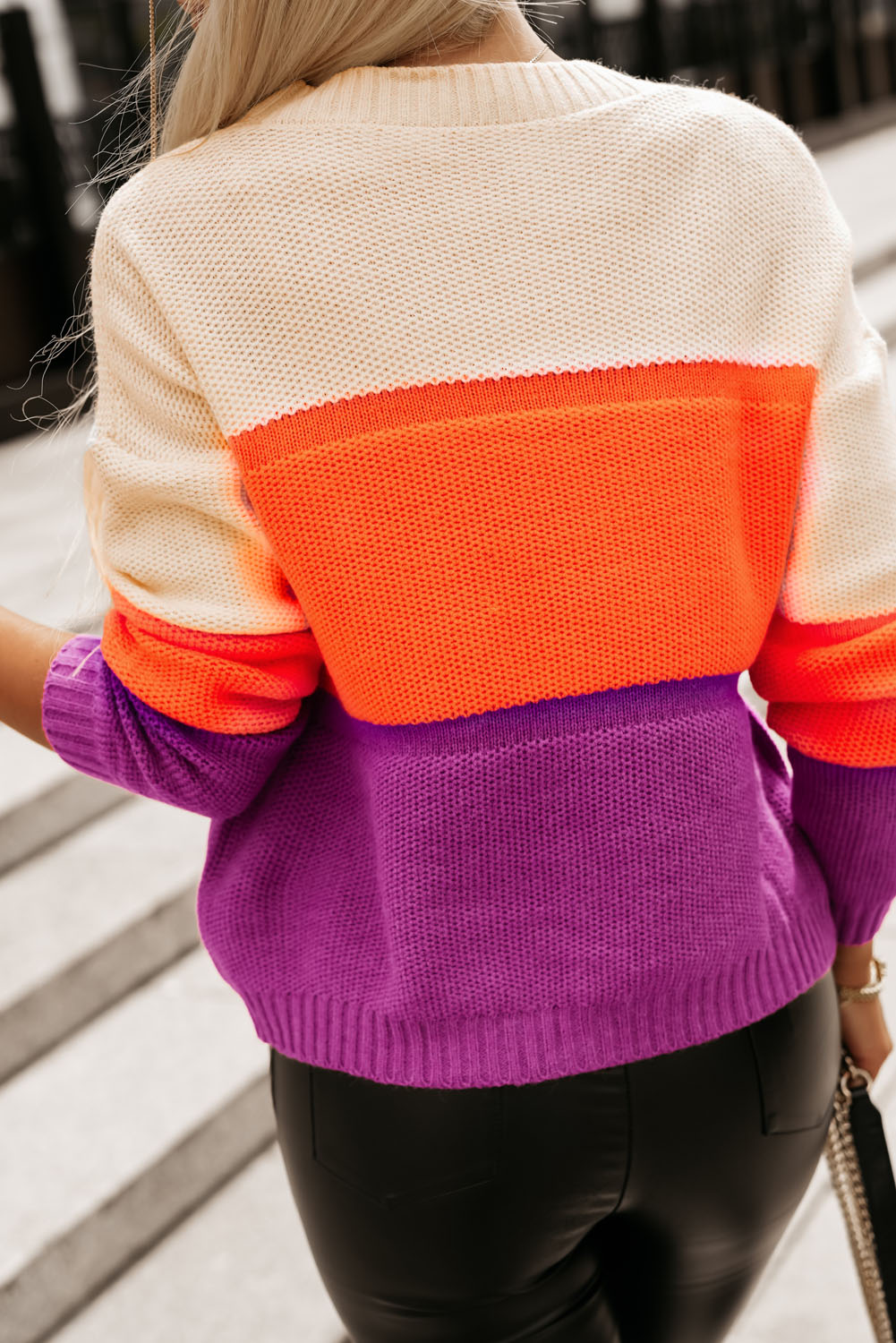 Colour Block Drop Shoulder Round Neck Knit Sweater | Multicolour