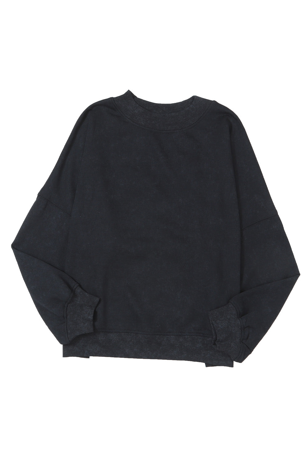 Drop Shoulder Crew Neck Pullover Sweatshirt | Black