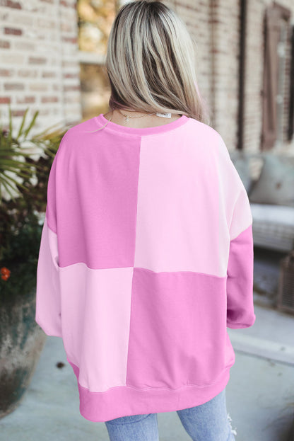 Colourblock Henley High Low Oversize Sweatshirt | Pink