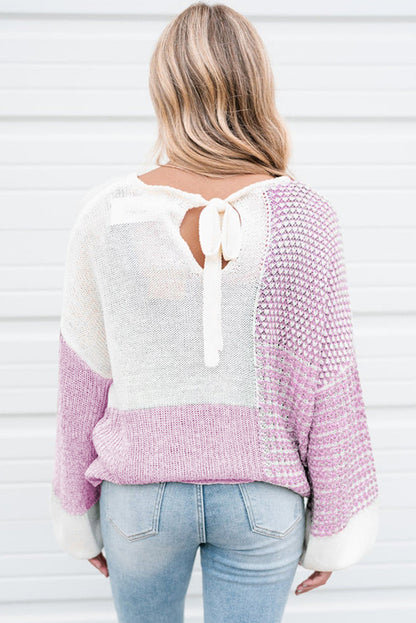 Neutral Colourblock Tie Back Sweater | Bonbon