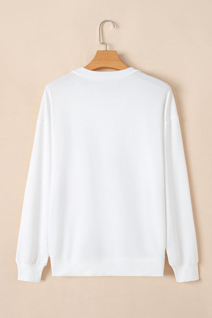 Chenille Bowknot Graphic Drop Shoulder Baggy Sweatshirt | White