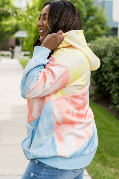 Colourblock Kangaroo Pocket Plus Size Hoodie | Sky Blue