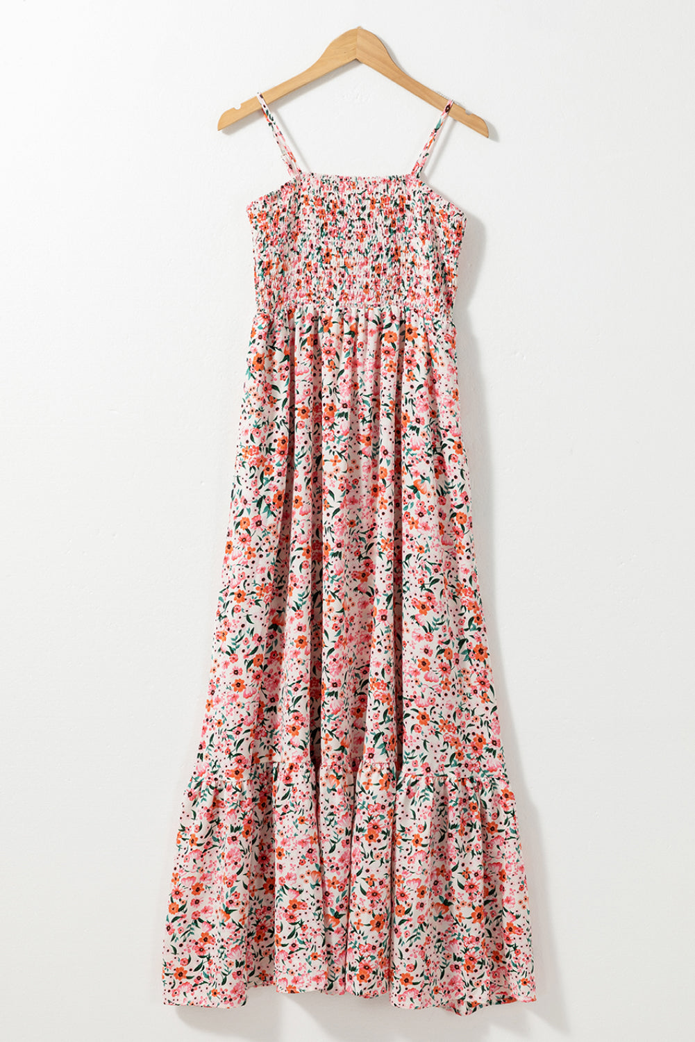 Boho Floral Smocked Ruffled Maxi Dress | White