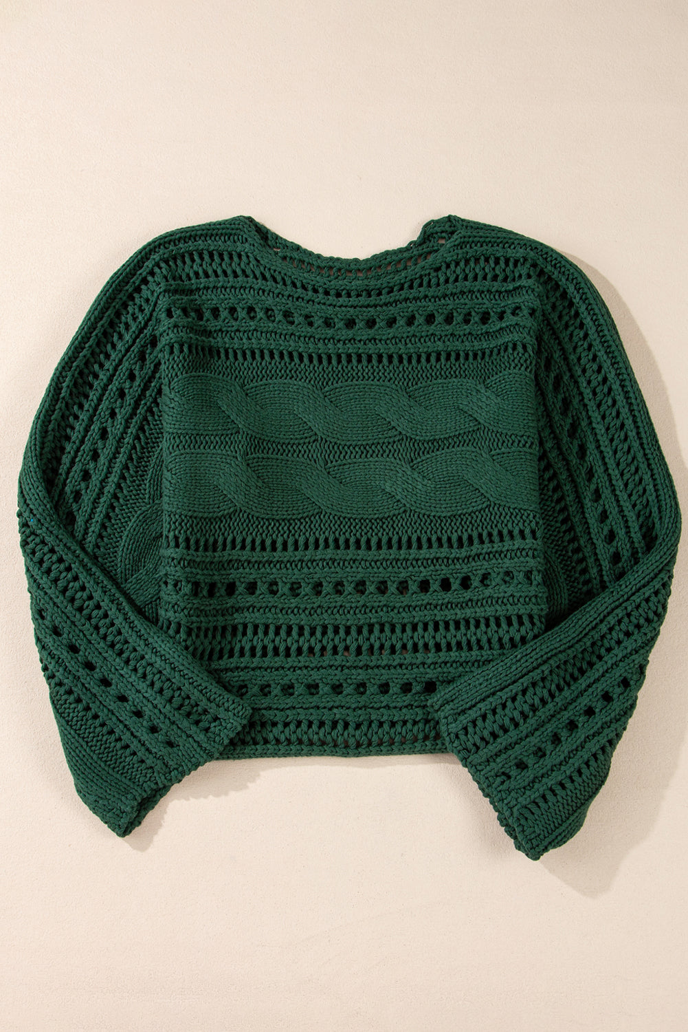 Hollow-Out Cable Knit Cropped Sweater | Blackish Green