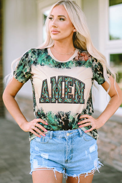 Amen Aztec Bleached Print Round Neck T Shirt | Leopard