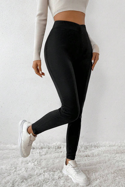 Crossed Waist Seamed Leg Thermal Leggings | Black